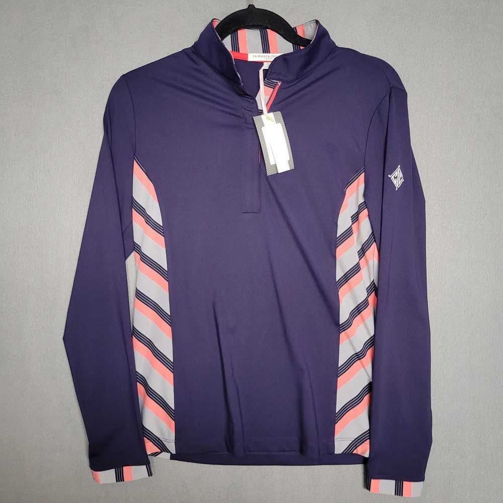 FAIRWAY & GREENE Blue Ladies Zip Mock Mindy L/S Eclipse Golf UPF 50+‎ Medium NWT